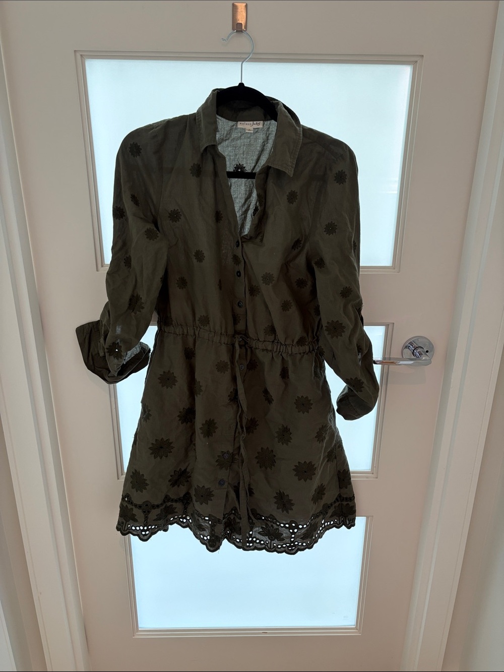 Maison Jules Olive Green Embroidered Eyelet Mini Dress
